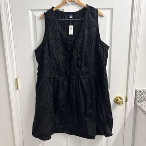 Old Navy Fit & Flare Smocked Bodice Dress 3X Black NWT Sleeveless Tie Detail